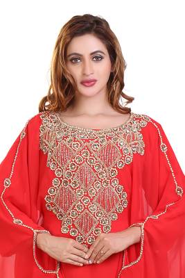 red embroidered georgette islamic kaftan ramadan karem dress 2