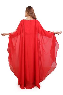 red embroidered georgette islamic kaftan ramadan karem dress 5