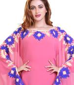 baby pink embroidered georgette islamic kaftan ramadan karem dress