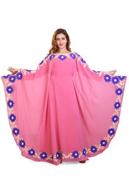 baby pink embroidered georgette islamic kaftan ramadan karem dress 2