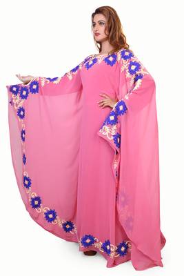 baby pink embroidered georgette islamic kaftan ramadan karem dress 3