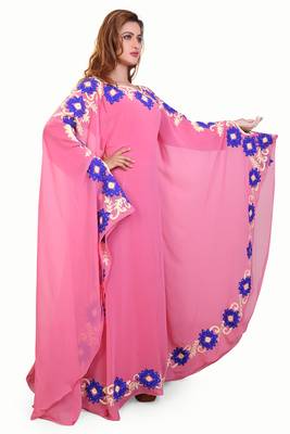 baby pink embroidered georgette islamic kaftan ramadan karem dress 4