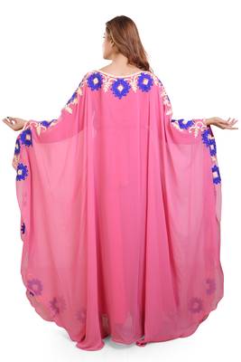baby pink embroidered georgette islamic kaftan ramadan karem dress 5