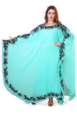 sea greeen moroccan islamic dubai kaftan farasha zari and stone work dress 1