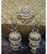 Kundan Pearl Gold Plated Jhumka Maang Tikka Set