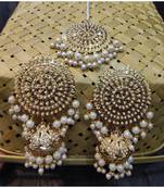 Kundan Pearl Gold Plated Jhumka Maang Tikka Set