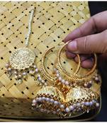 Jadau Pearl Gold Plated Jhumka Maang Tikka Set