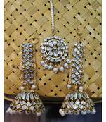 Kundan Pearl Gold Plated Jhumka Maang Tikka Set