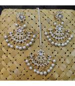 Kundan Pearl Gold Plated Jhumka Maang Tikka Set