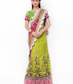 Green Embroidered Faux Net Saree With Blouse