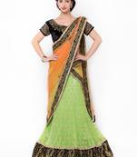 Green Embroidered Faux Net Saree With Blouse
