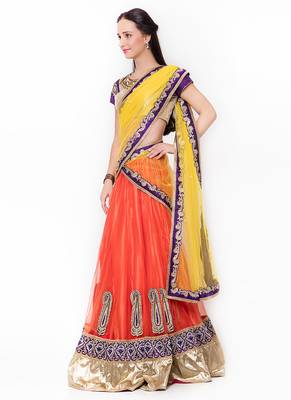 Yellow Embroidered Net Saree With Blouse 2