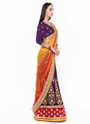 Magenta Embroidered Net Saree With Blouse 2