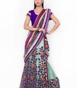 Blue Embroidered Net Saree With Blouse