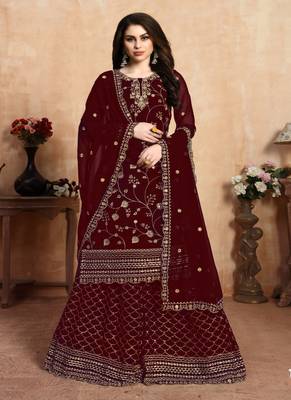Maroon embroidered georgette salwar 1