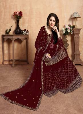Maroon embroidered georgette salwar 2