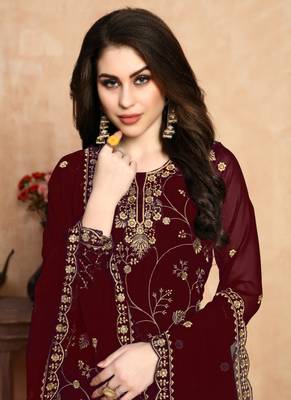 Maroon embroidered georgette salwar 3