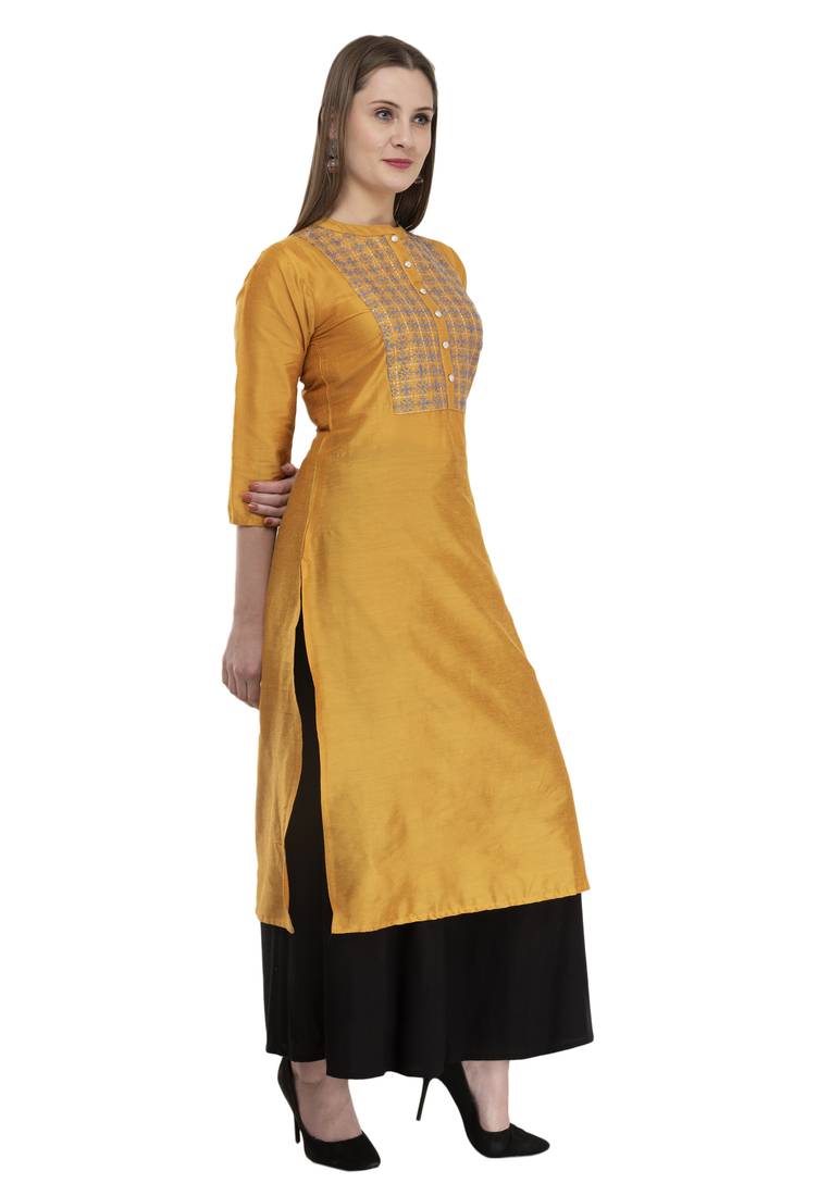 mustard Womens Embroidered polly silk RK2162A