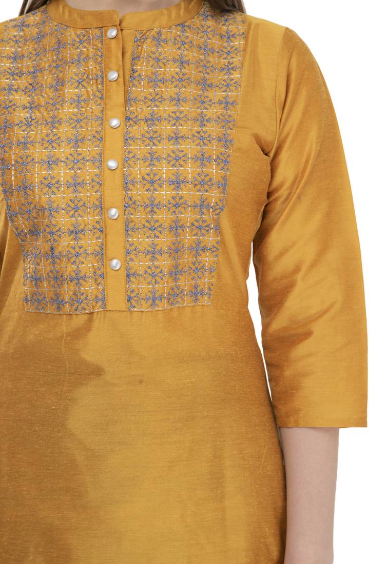 mustard Womens Embroidered polly silk RK2162A