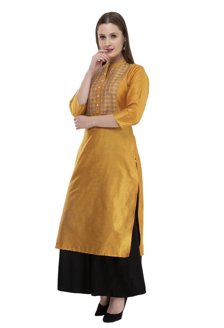 mustard Womens Embroidered polly silk RK2162A