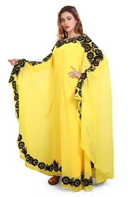 yellow moroccan islamic dubai kaftan farasha aari and stone work dress 2