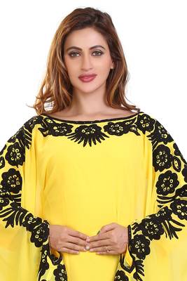yellow moroccan islamic dubai kaftan farasha aari and stone work dress 3
