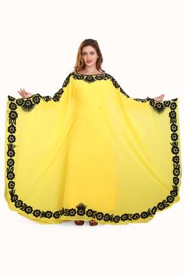 yellow moroccan islamic dubai kaftan farasha aari and stone work dress 4