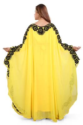 yellow moroccan islamic dubai kaftan farasha aari and stone work dress 5