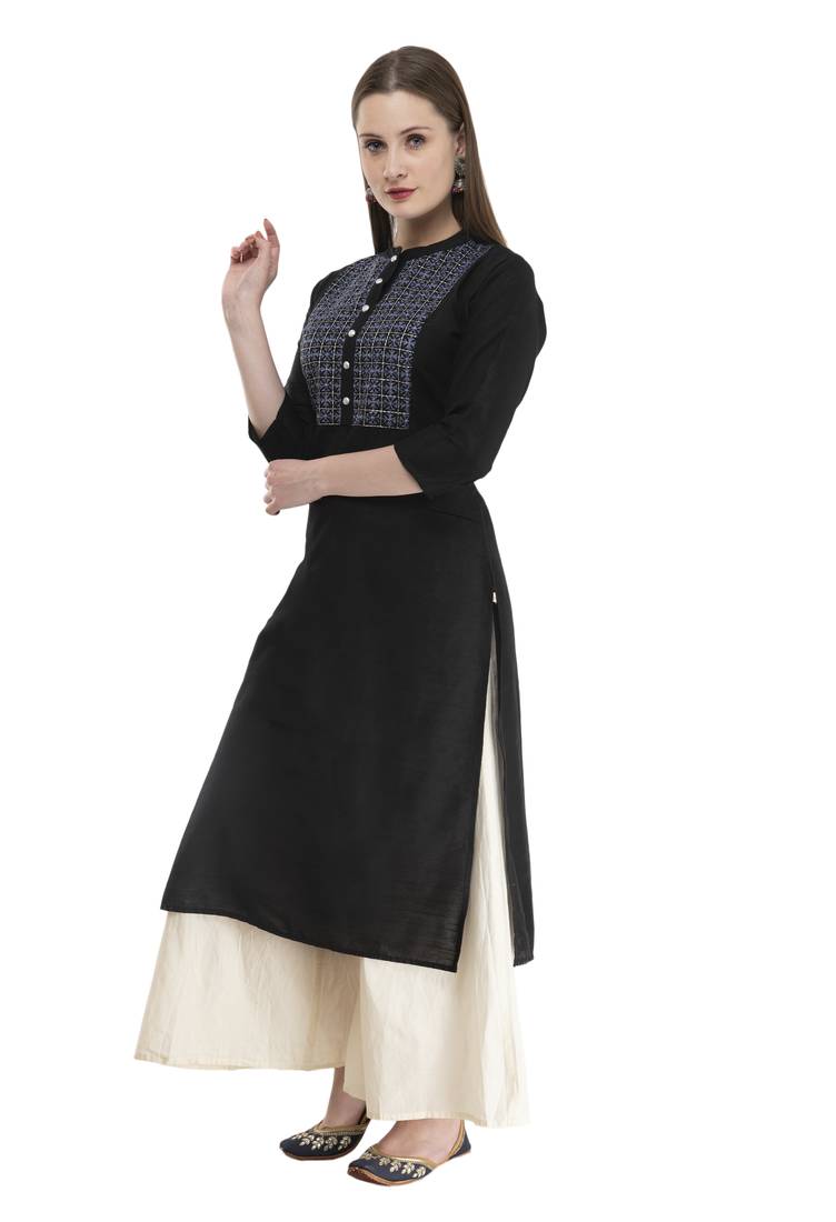 black Womens Embroidered polly silk RK2162B