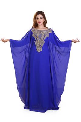 royal blue moroccan islamic dubai kaftan farasha zari and stone work dress 1