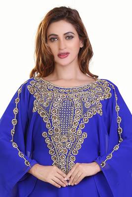 royal blue moroccan islamic dubai kaftan farasha zari and stone work dress 2