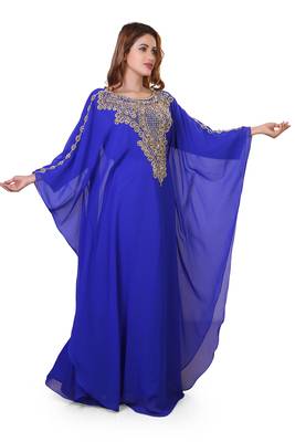 royal blue moroccan islamic dubai kaftan farasha zari and stone work dress 3