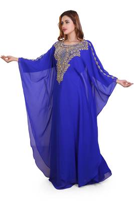 royal blue moroccan islamic dubai kaftan farasha zari and stone work dress 4