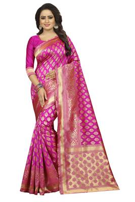 Rani Pink Rapier jacquard Silk Designer Saree With Blouse 1