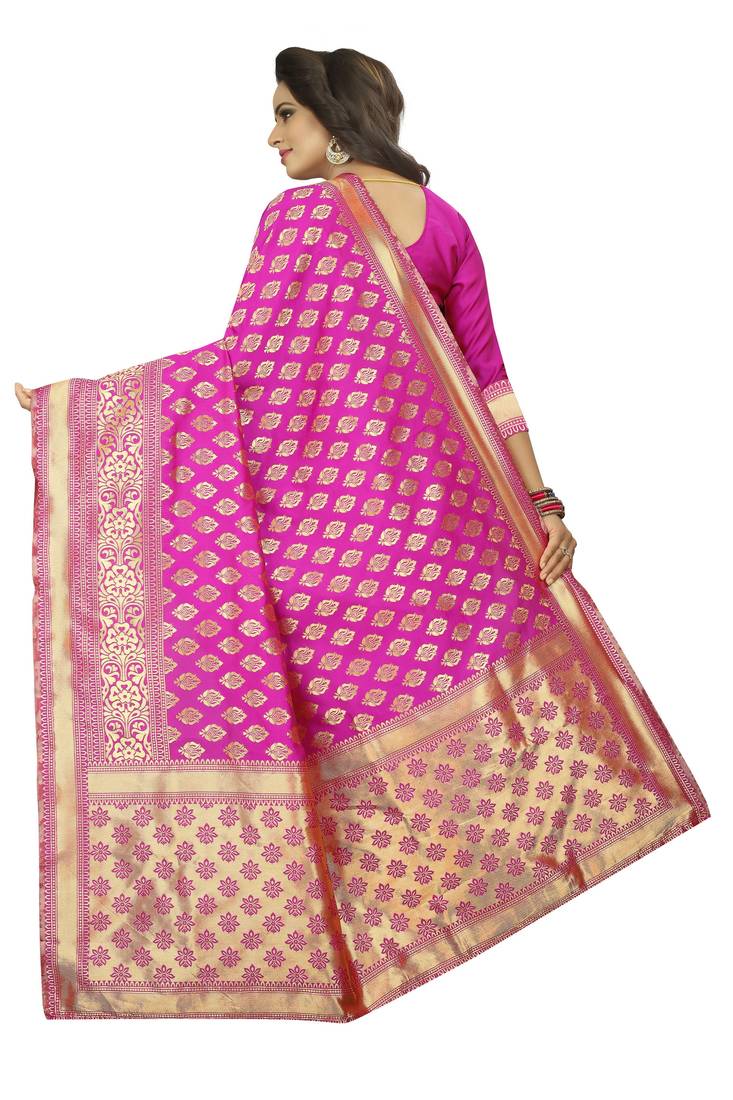 Rani Pink Rapier jacquard Silk Designer Saree With Blouse