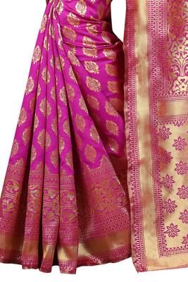 Rani Pink Rapier jacquard Silk Designer Saree With Blouse 4