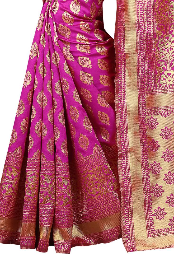 Rani Pink Rapier jacquard Silk Designer Saree With Blouse