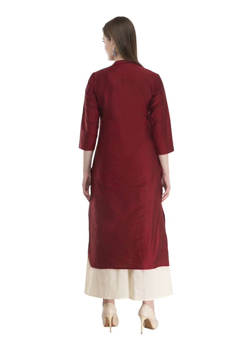 maroon Womens Embroidered polly silk RK2162D