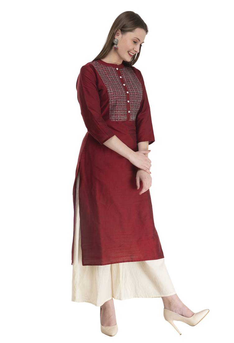 maroon Womens Embroidered polly silk RK2162D