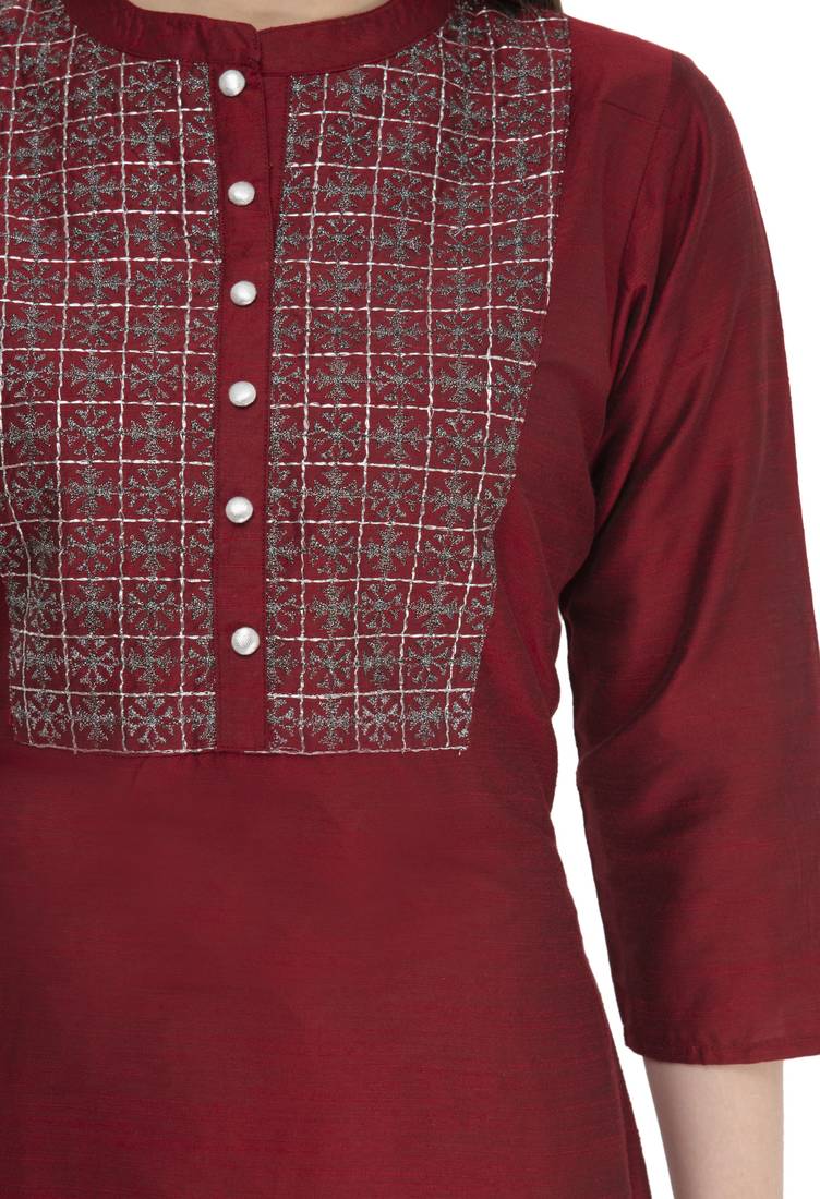 maroon Womens Embroidered polly silk RK2162D