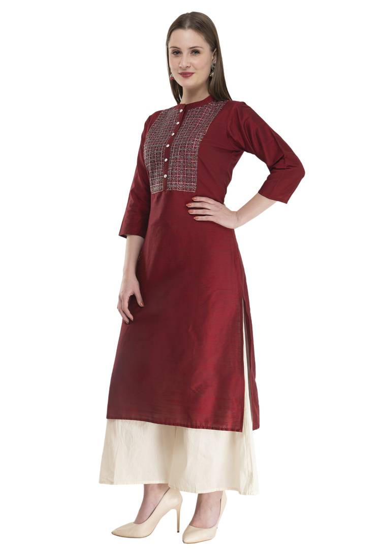 maroon Womens Embroidered polly silk RK2162D