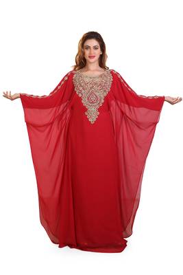 red embroidered georgette islamic kaftan ramadan karem caftan 1