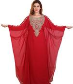 red embroidered georgette islamic kaftan ramadan karem caftan