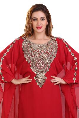 red embroidered georgette islamic kaftan ramadan karem caftan 2