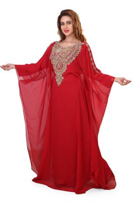 red embroidered georgette islamic kaftan ramadan karem caftan 3