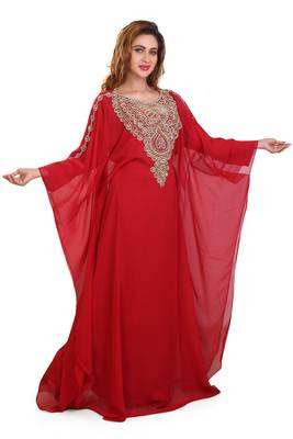 red embroidered georgette islamic kaftan ramadan karem caftan 4