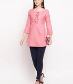 Pink Embroidery With Print  A-line Short kurti