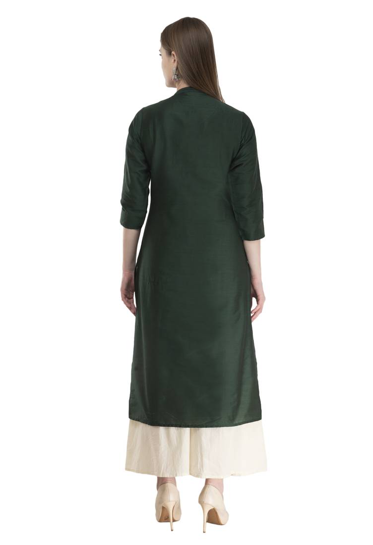 bottle green Womens Embroidered polly silk RK2162E