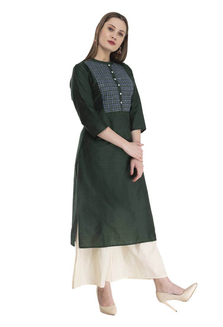 bottle green Womens Embroidered polly silk RK2162E