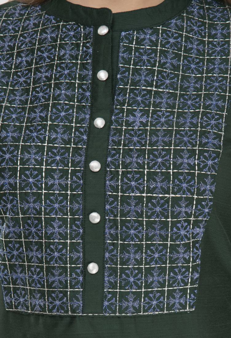 bottle green Womens Embroidered polly silk RK2162E